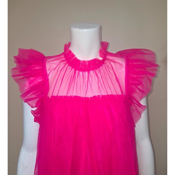 Anthropologie Sunday in Brooklyn Hot Pink Frilled Tulle Ruffle Blouse Size M NEW - Picture 5 of 10